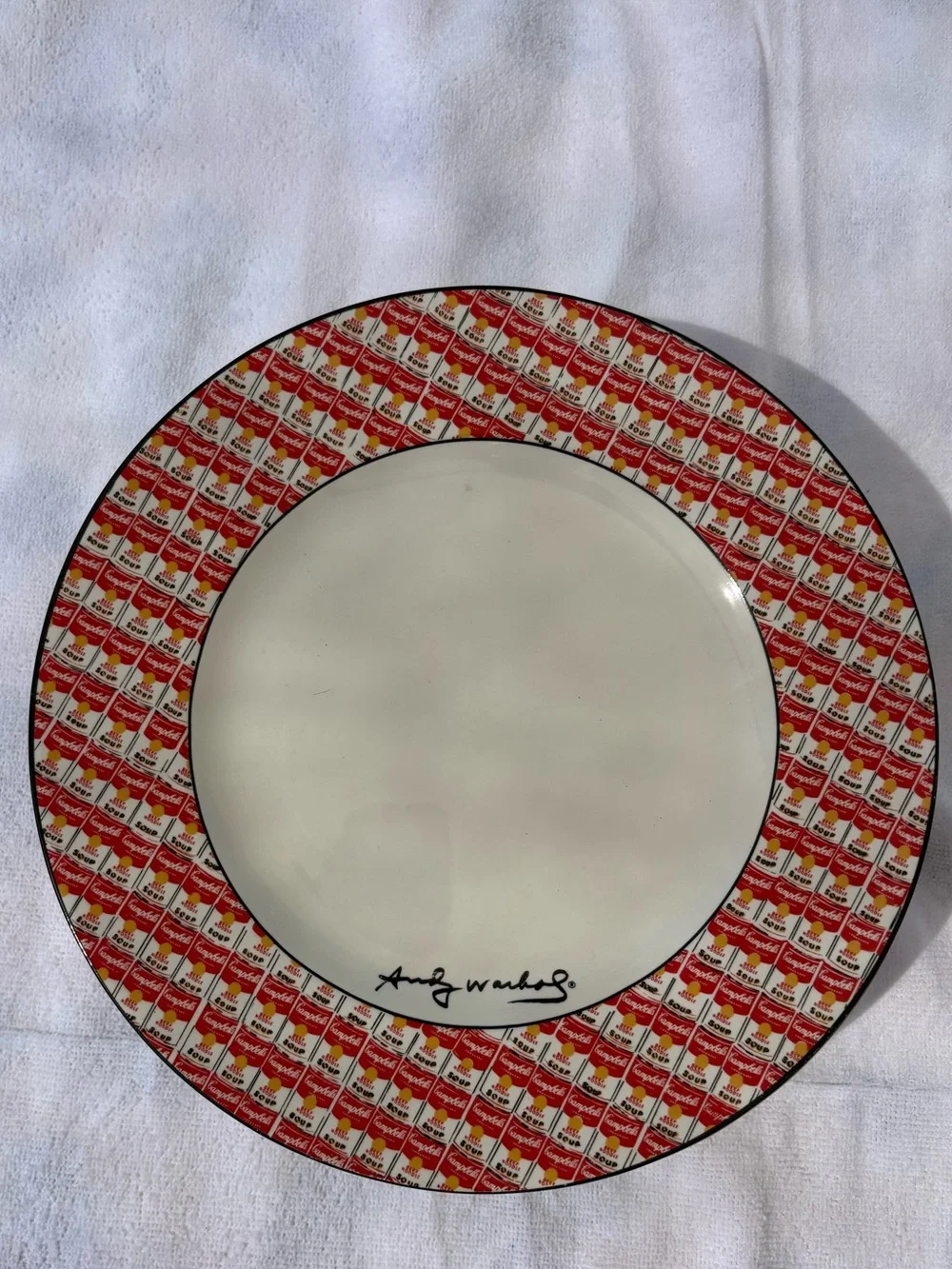 Set of 4 ANDY WARHOL POP ART CAMPBELL’S SOUP Cans 10.5” White Dinner Plate BLOCK